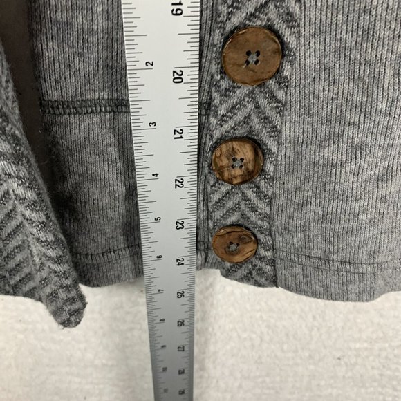 prAna Sweater Women's Medium Gray Wool Knit Button Hem Drawstring Mock Neck 7616 - Picture 3 of 7